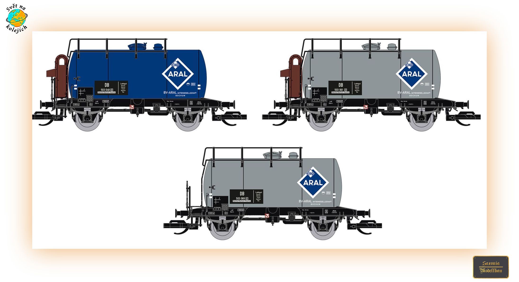 SAXONIA 120110 TT - SET CISTERNOVÝCH VOZŮ "DEUTZ" ARAL, DB