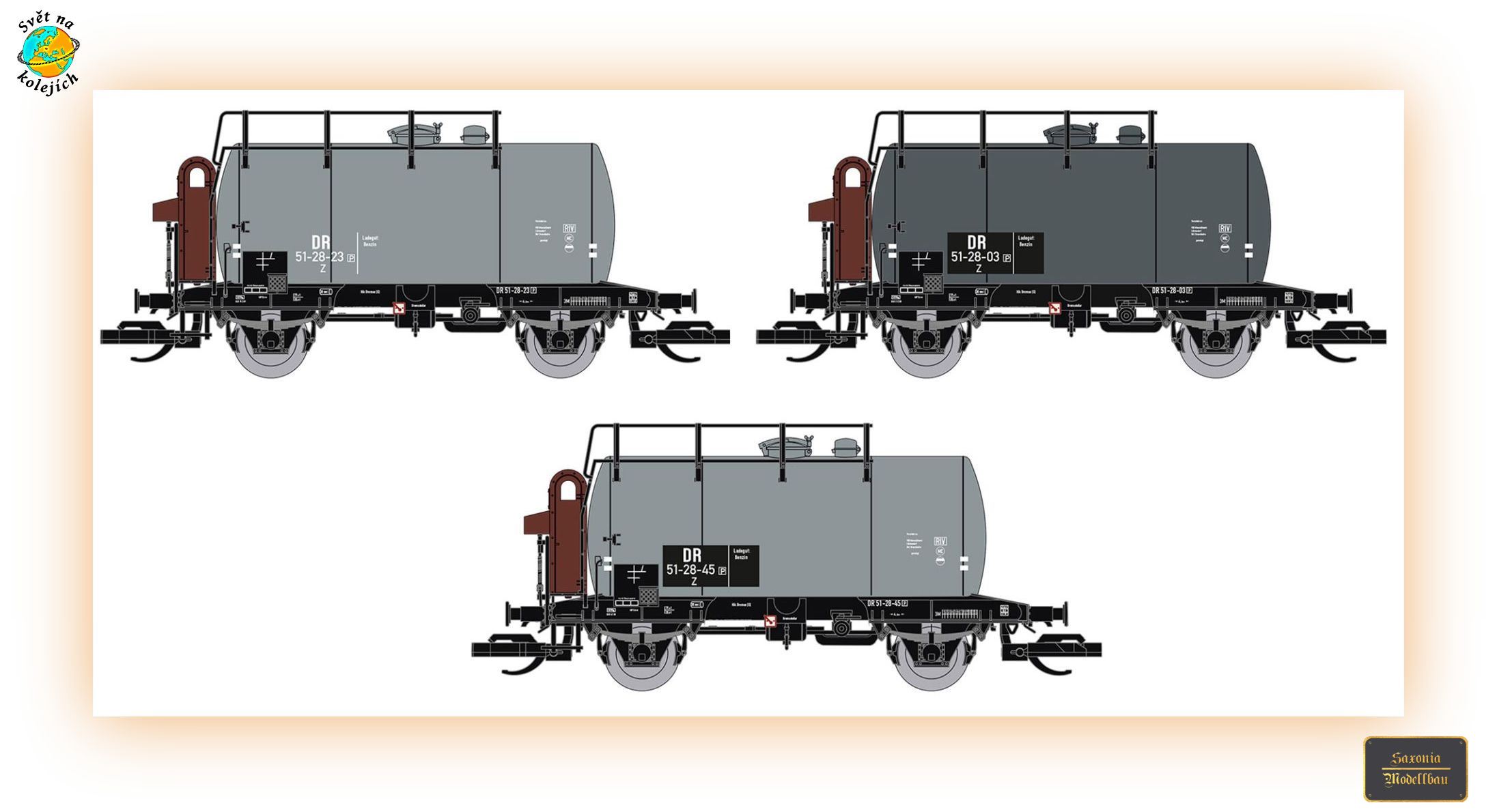 SAXONIA 120112 TT - SET CISTERNOVÝCH VOZŮ "DEUTZ" S BRZDAŘSKOU KABINOU, DR