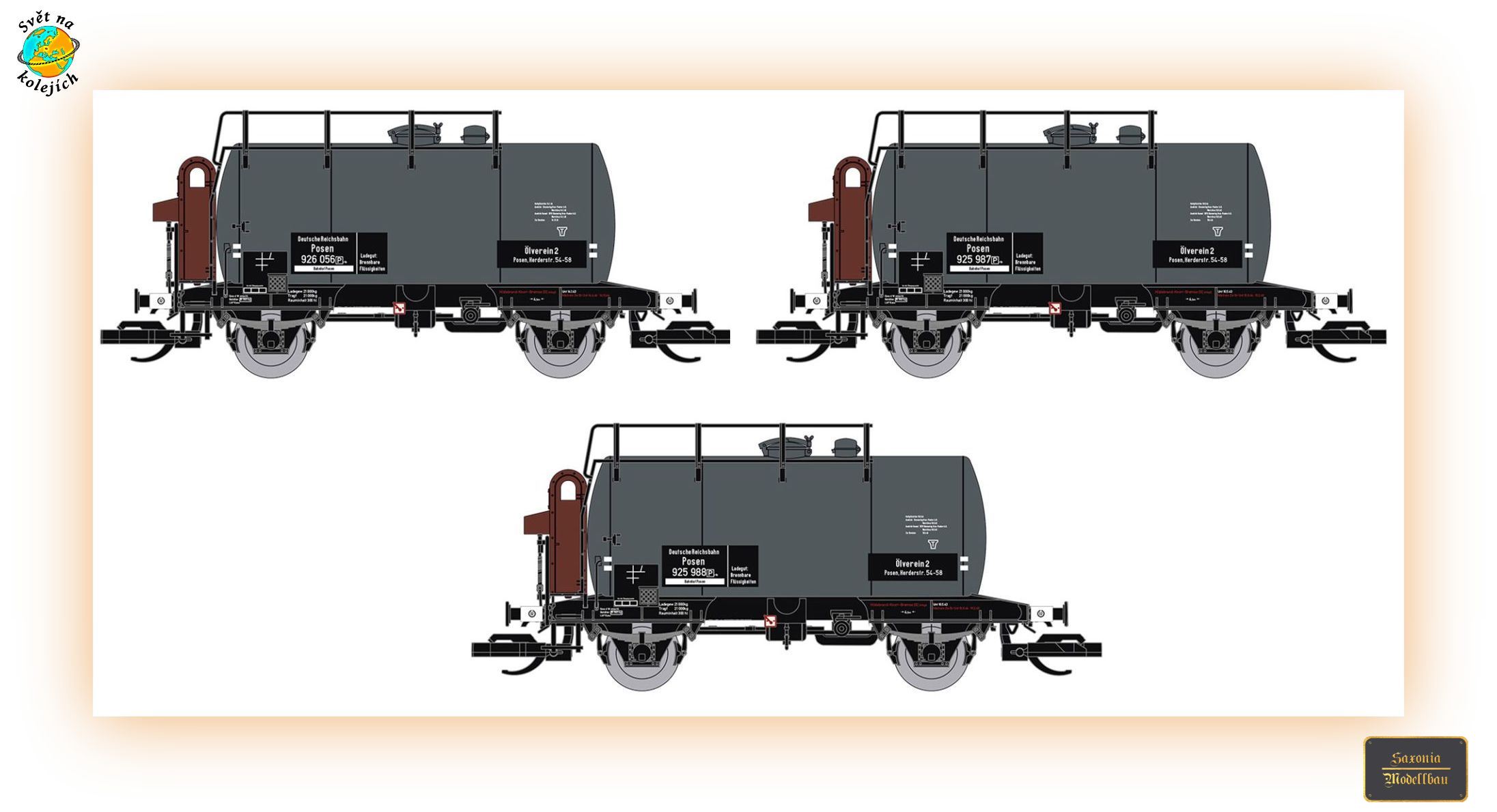 SAXONIA 120114 TT - SET CISTERNOVÝCH VOZŮ "DEUTZ" S BRZDAŘSKOU KABINOU, "OIL CLUB 2" DRG