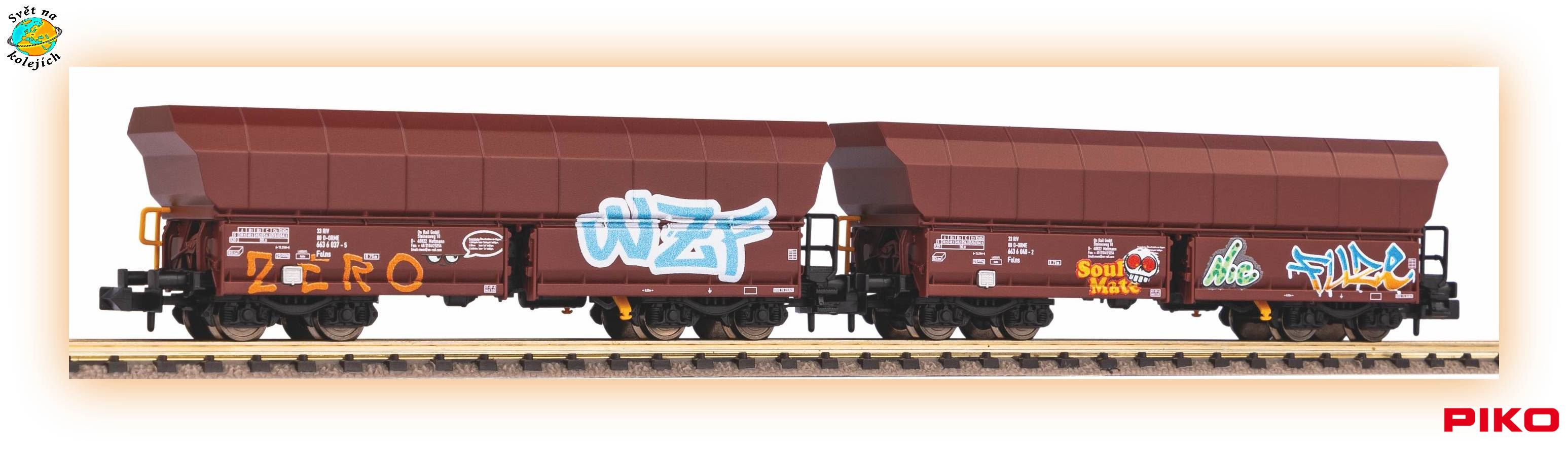 PIKO 40716 N - SET VOZŮ NA SYPKÉ HMOTY S GRAFITY Falns, OnRail