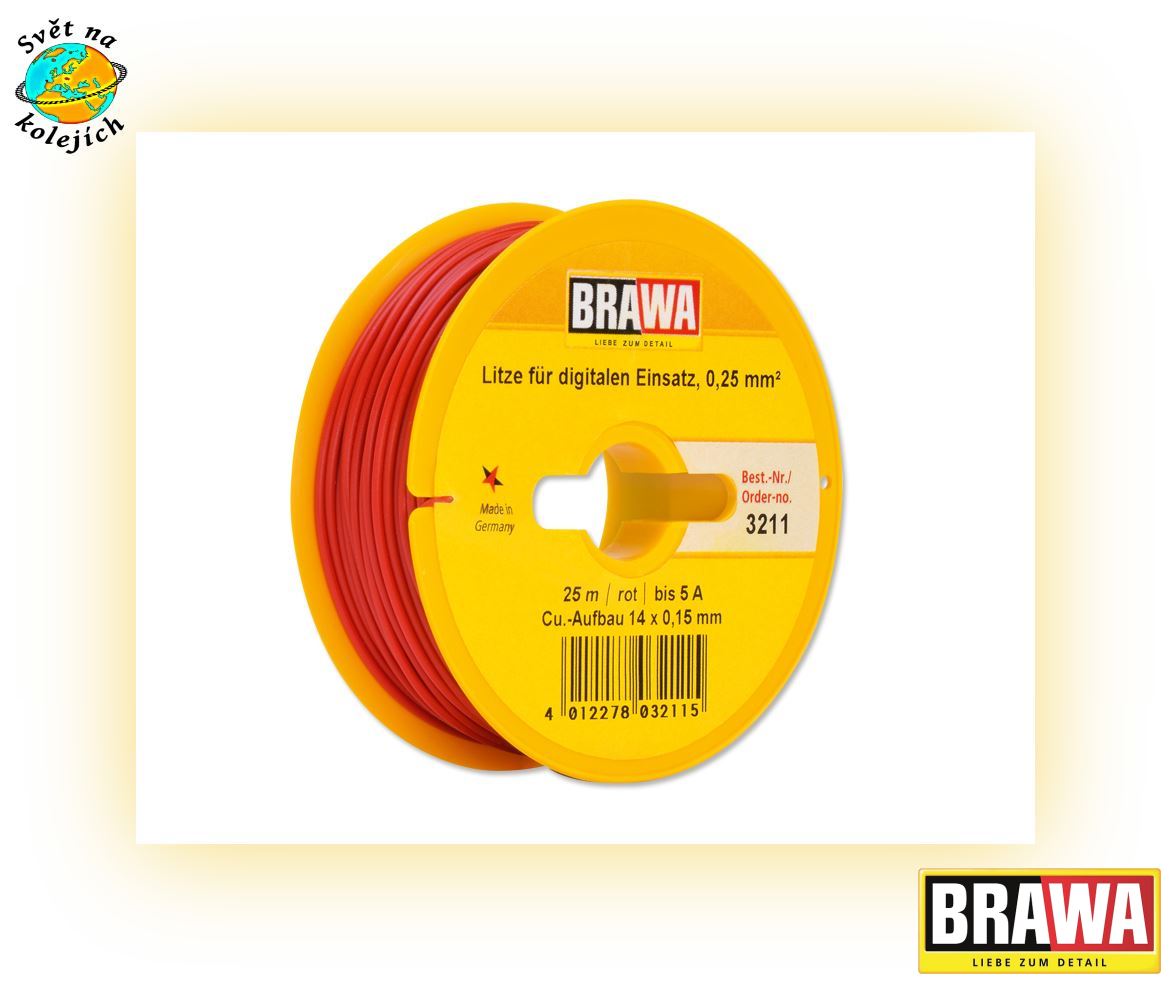 BRAWA 3211 - KABEL PRO DIGITÁL ČERVENÝ 0,25 mm², 25 m