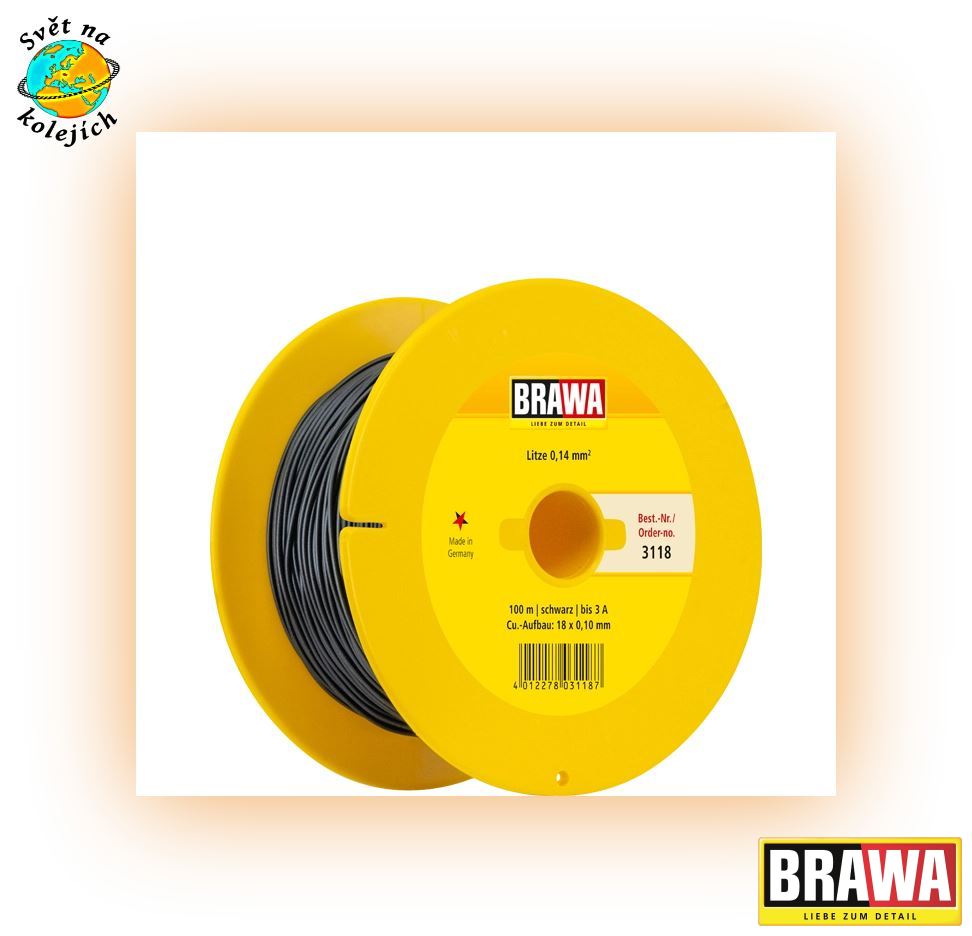 BRAWA 3118 - KABEL ČERNÝ 0,14 mm², 100 m