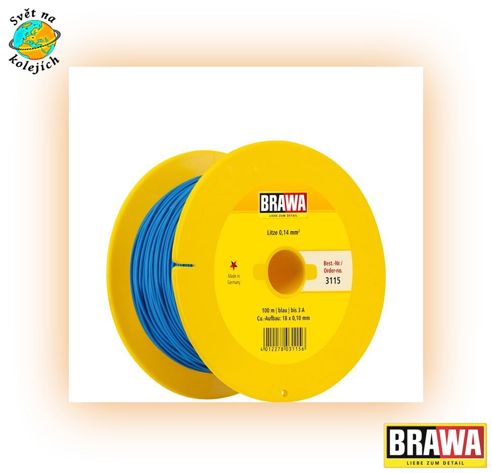 BRAWA 3115 - KABEL MODRÝ 0,14 mm², 100 m