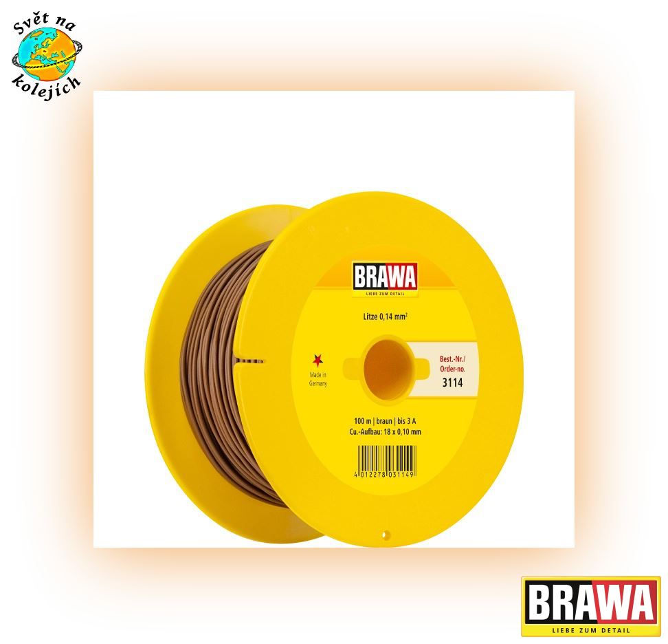 BRAWA 3114 - KABEL HNĚDÝ 0,14 mm², 100 m