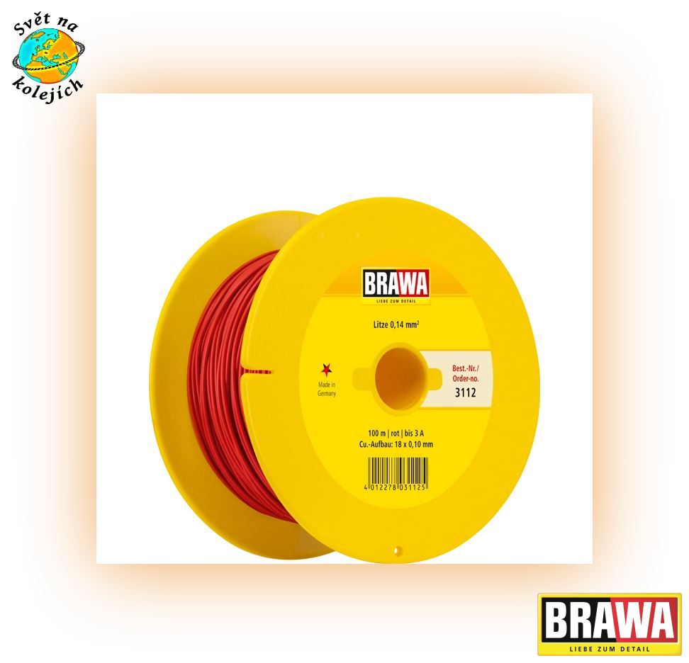 BRAWA 3112 - KABEL ČERVENÝ 0,14 mm², 100 m