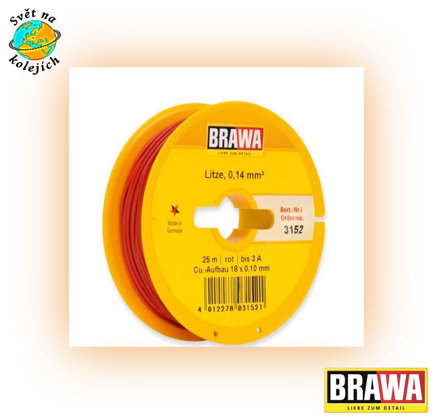 BRAWA 3152 - KABEL ČERVENÝ 0,14 mm², 25 m