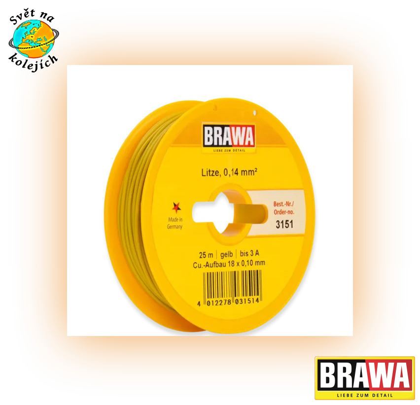 BRAWA 3151 - KABEL ŽLUTÝ 0,14 mm², 25 m